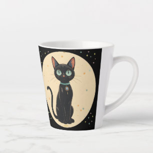 Atoom Futuristische Zwarte Kat Maan Latte Mok