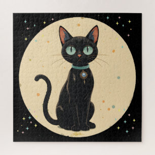 Atoom Futuristische Zwarte Kat Maan Legpuzzel