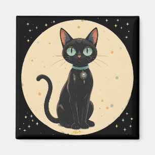 Atoom Futuristische Zwarte Kat Maan Magneet