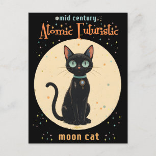 Atoom Futuristische Zwarte Kat Maan met tekst Briefkaart