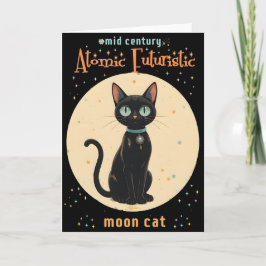 Atoom Futuristische Zwarte Kat Maan met tekst Kaart