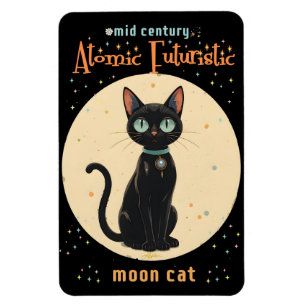 Atoom Futuristische Zwarte Kat Maan met tekst Magneet