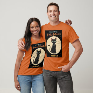 Atoom Futuristische Zwarte Kat Maan met tekst T-shirt