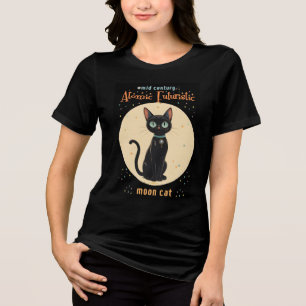Atoom Futuristische Zwarte Kat Maan met tekst Tri-Blend Shirt