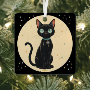 Atoom Futuristische Zwarte Kat Maan Metalen Ornament