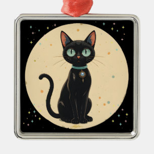 Atoom Futuristische Zwarte Kat Maan Metalen Ornament