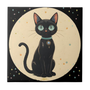 Atoom Futuristische Zwarte Kat Maan Tegeltje