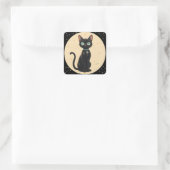 Atoom Futuristische Zwarte Kat Maan Vierkante Sticker (Tas)