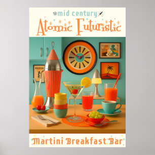 Atoom Retro Futuristische Martini Ontbijtbar Poster