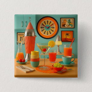 Atoom Retro Futuristische Martini Ontbijtbar Vierkante Button 5,1 Cm