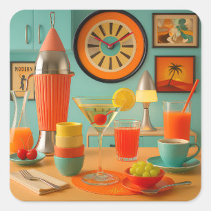 Atoom Retro Futuristische Martini Ontbijtbar Vierkante Sticker