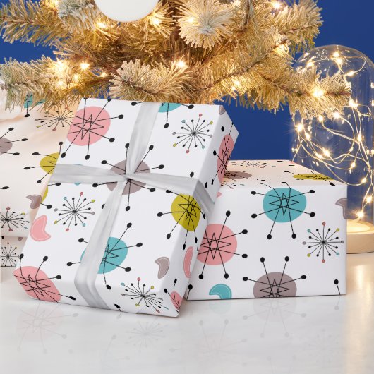 Atoom Retro Starburst Patroon Cadeaupapier (Feestdagen)