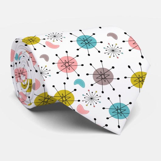 Atoom Retro Starburst Patroon Stropdas (Opgerold)