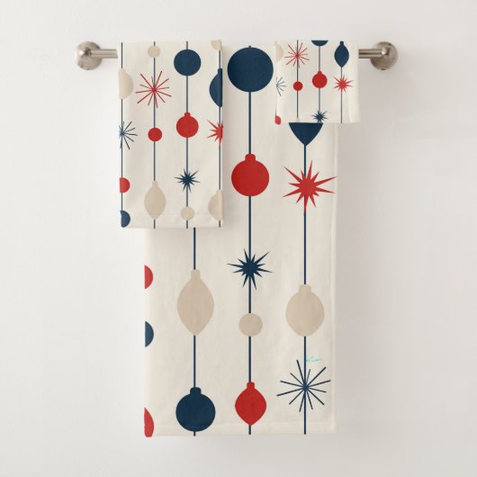 Atoom Starburst Mid Century Modern Kerstmis Bad Handdoek (Insitu)