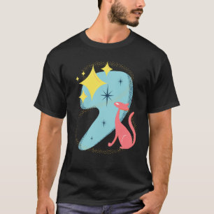 Atoom-sterrenstikkende kat in mid-century modern s t-shirt