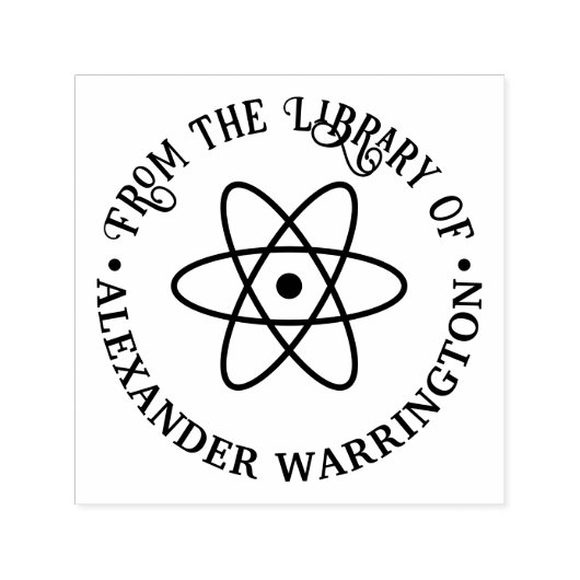 Atoom Symbool #1 “Uit de bibliotheek van” Boeknaam Zelfinktende Stempel (Design)