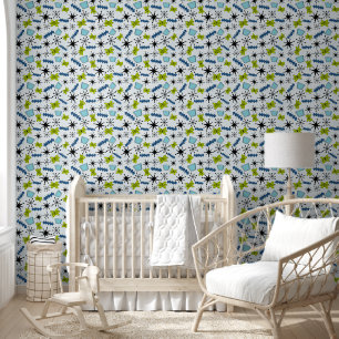 Atoomblauw en groen behang
