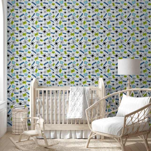 Atoomblauw en groen behang (Kinderen)