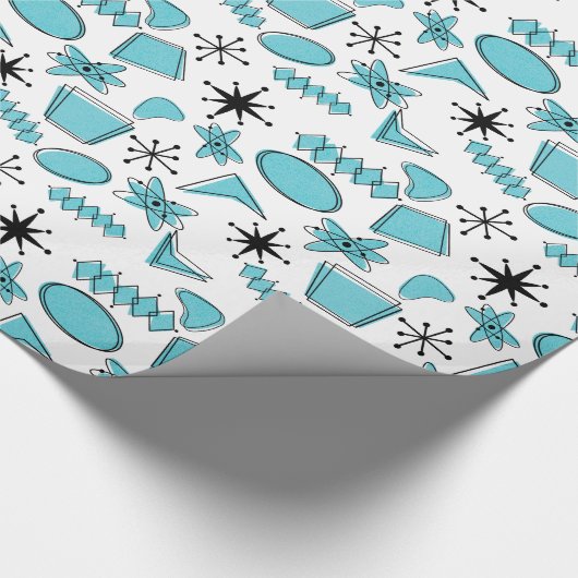 Atoomblauw en zwart op witte schaal cadeaupapier (Hoek)