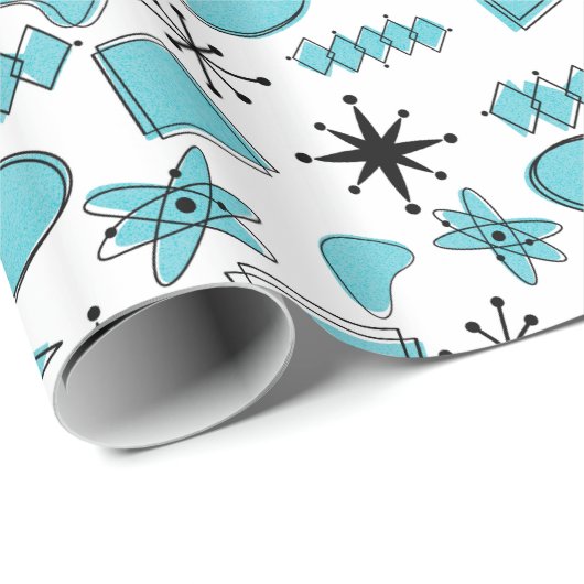 Atoomblauw en zwart op witte schaal cadeaupapier (Rol Hoek)