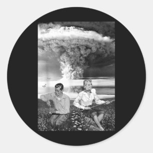 Atoombomwolk Nucleaire Oorlog Retro Vintage Milita Ronde Sticker