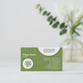 atoomcirkels - groene ingegraveerde textuur visitekaartje (Staand voorkant)