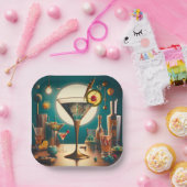 atoomfuturistische printplaat martini papieren bordje (Feest)