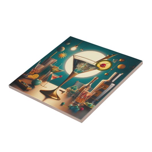 atoomfuturistische printplaat martini tegeltje (Zijkant)