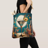 atoomfuturistische printplaat martini tote bag (Dichtbij)