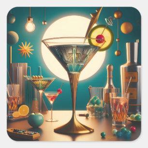 atoomfuturistische printplaat martini vierkante sticker