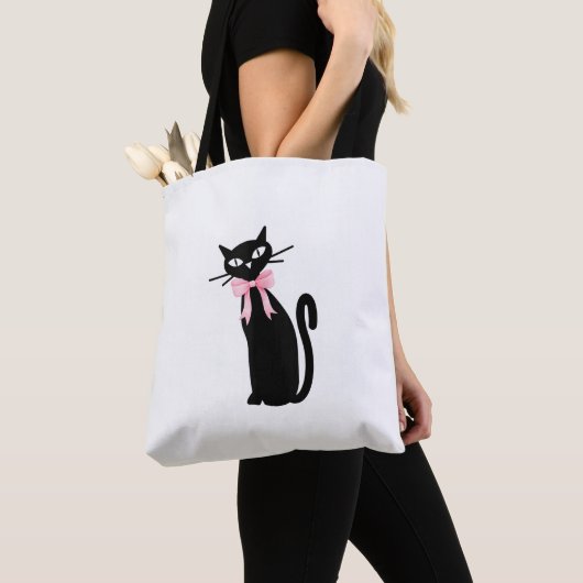 Atoomkat met roze strik kat meisjesschoon meisje k tote bag (Dichtbij)