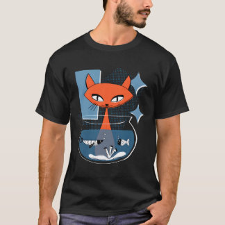 Atoomkat met Vissenkom Mid-Century Modern Stijl T-shirt