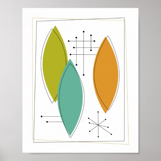 Atoomornamenten Mid Century Modern Art Poster (Voorkant)