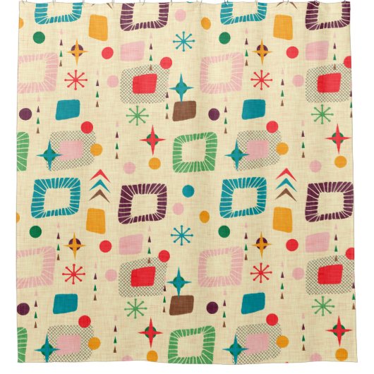 atoompatroon van 1950 douchegordijn (Voorkant)