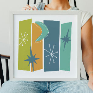 Atoomrechthoeken Boomerang Starburst Midden-eeuw Poster