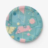 atoomretrospectief van 1950 in Blauwgroen en roze Papieren Bordje (Voorkant)