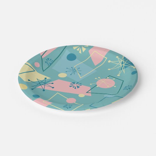 atoomretrospectief van 1950 in Blauwgroen en roze Papieren Bordje (Gekanteld)