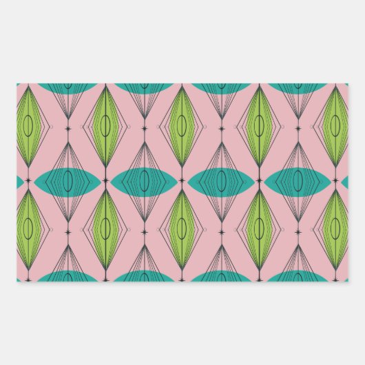 atoomroze draaimoer en starburst rechthoekschakela rechthoekige sticker (Voorkant)