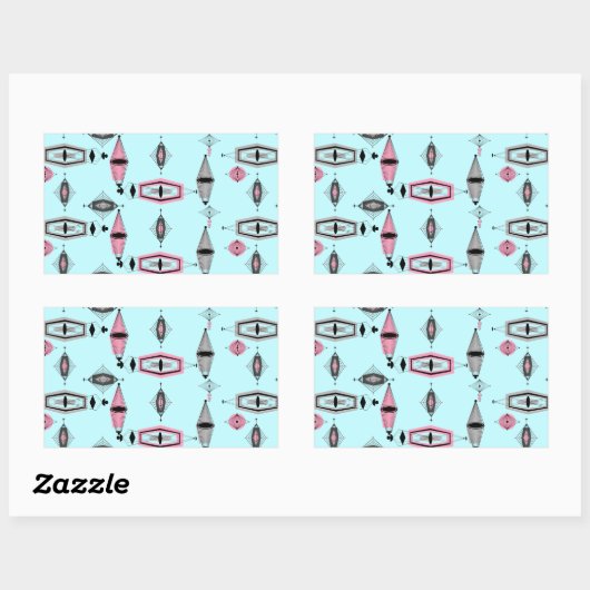 atoomroze en grijze patroonstickers rechthoekige sticker (Vel)