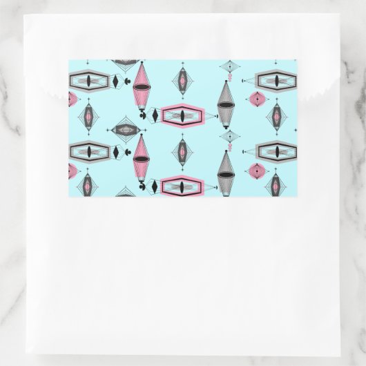 atoomroze en grijze patroonstickers rechthoekige sticker (Tas)