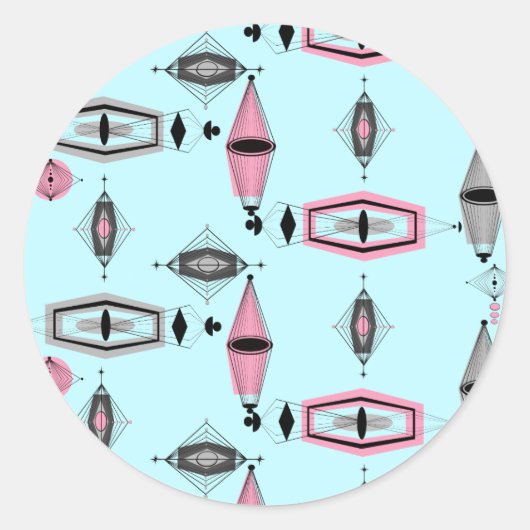 atoomroze en grijze patroonstickers ronde sticker (Voorkant)
