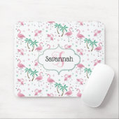 atoomstijlmonogram met vlamingos en palmbomen muismat (Met muis)