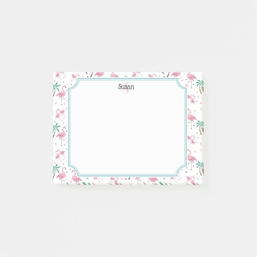 atoomstijlmonogram met vlamingos en palmbomen post-it® notes (Voorkant)