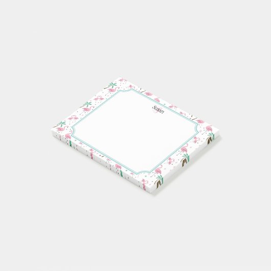 atoomstijlmonogram met vlamingos en palmbomen post-it® notes (Schuin)