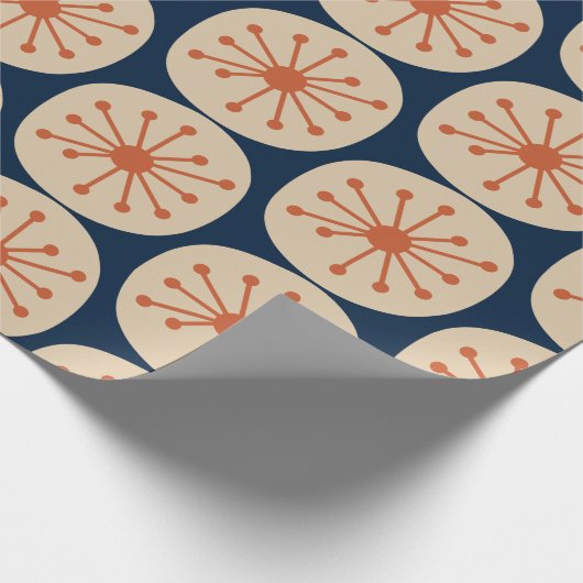 atoomStippen Retro Mid Mod Pattern Oranje en marin Cadeaupapier (Hoek)