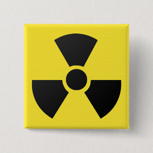 atoomsymbool voor radioactieve straling vierkante button 5,1 cm