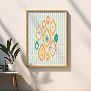 atoomtijdperk midden eeuw Abstracte vormen sterren Poster