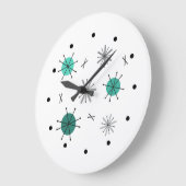 Atoomtijdperk Starburst Planeten Turquoise Grote Klok (Hoek)