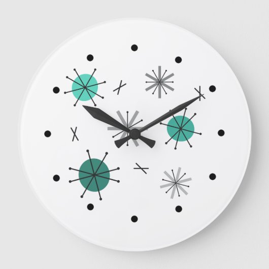 Atoomtijdperk Starburst Planeten Turquoise Grote Klok (Voorkant)