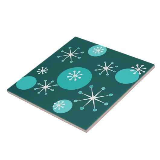 Atoomtijdperk Starbursts Blauwgroen Tegeltje (Zijkant)